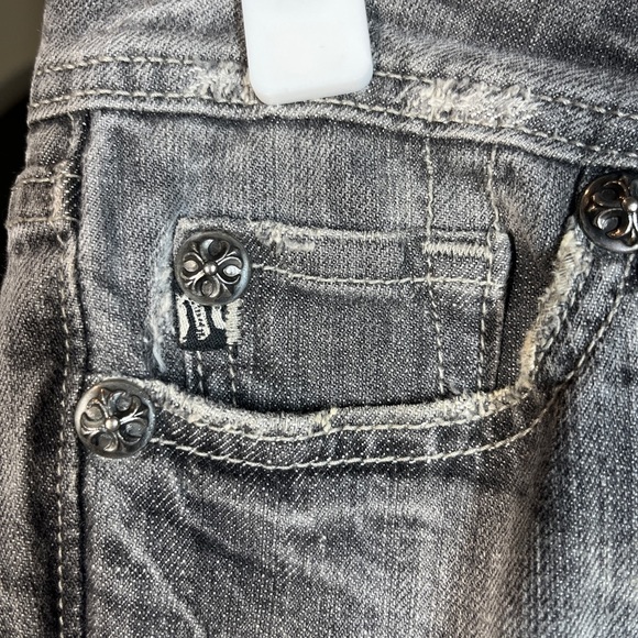 Miss Me Skull Rhinestone Denim Jeans Grey Gray Halloween Rocker 27 Bling - Picture 8 of 15